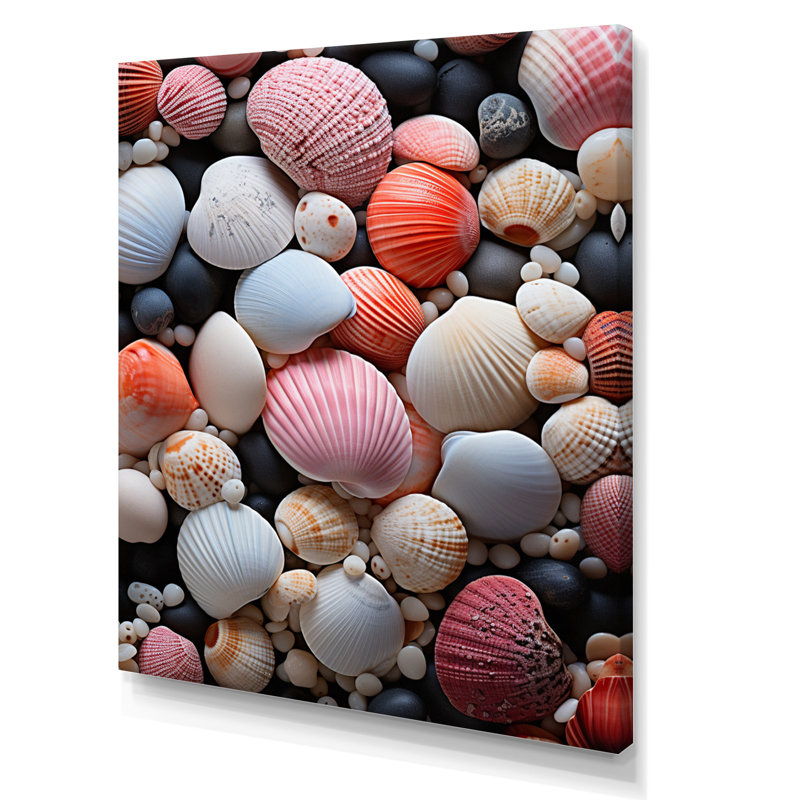 Coquillage rose sur la plage - impression, H 20 po x l 12 po x P 1 po, Toile tendue