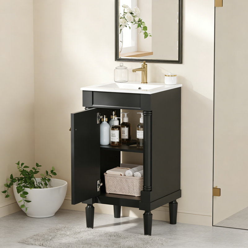 Armoire de salle de bain 18 po style français avec rangement, Black