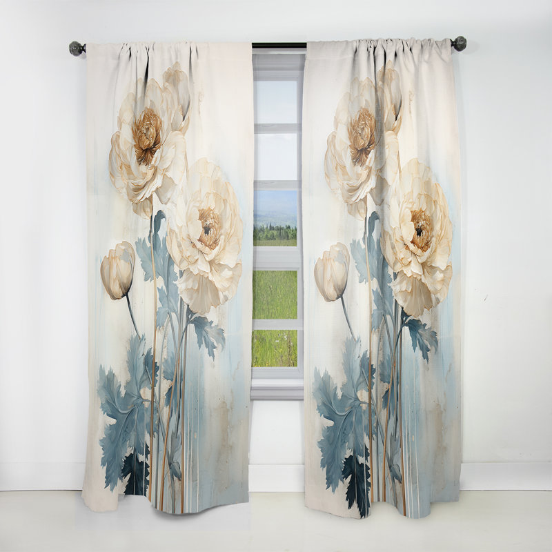 Rowes Burst Of Ranunculus Beauty II - Traditional Curtain - Velvet Room Darkening - 1 panel, 52" W x 84" L