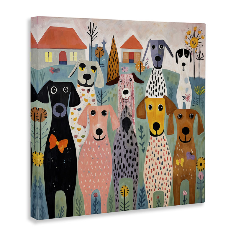 Art mural sur toile à motif de chiens et de fleurs par Lazar Studio, H 36 po x l 36 po