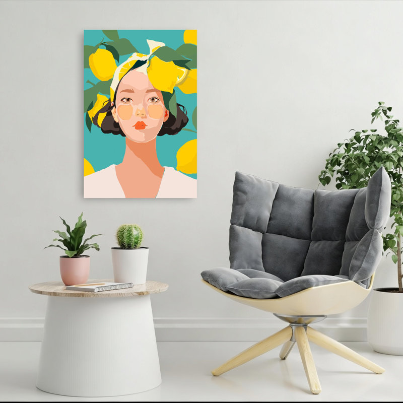 «Vibrant Lemon Girl Modern Vibrant Abstract Fruit Portrait», art mural, H 36 po x l 24 po