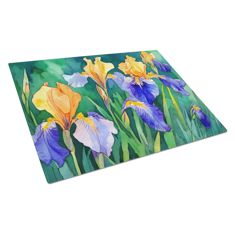 Tennessee Iris in Watercolor Glass Cutting Board Large