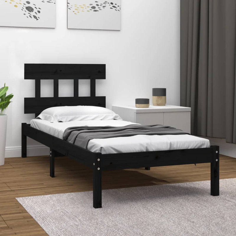 Reon Solid Wood Bed, 140 x 190cm, Black