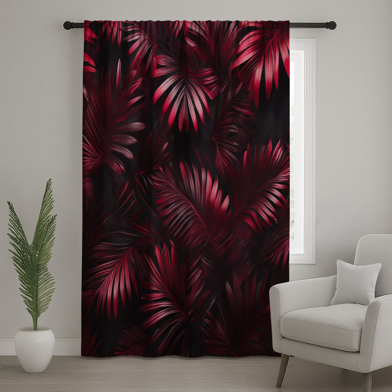 Rideaux de fenêtre Red Palm Leaves, 50 po x 80 po - 1 panneau, Transparent