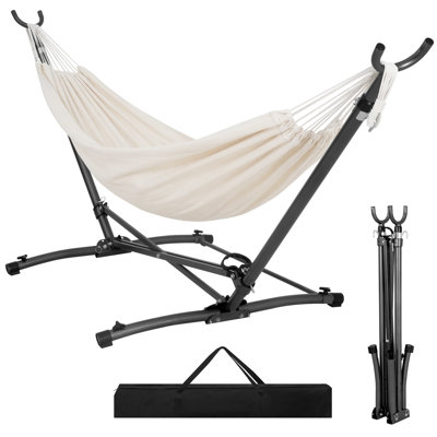 Hamac portatif avec support de hamac pliant, support de hamac en acier robuste pour l'intérieur et l'extérieur avec sac de transport, 3 trous pour le réglage de la hauteur, capacité de poids de 550 lb