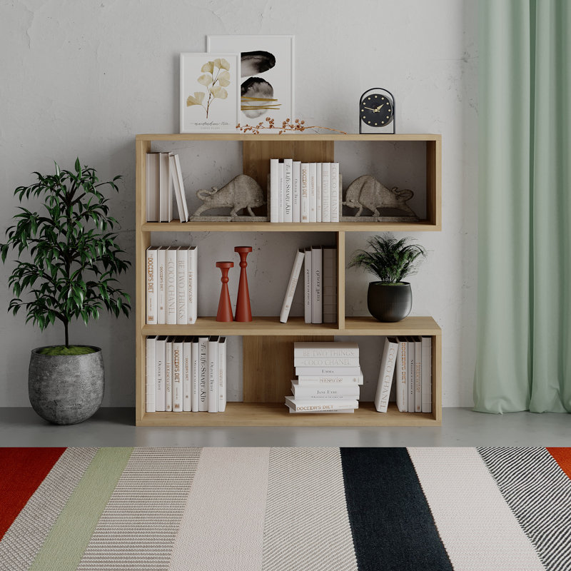 Bibliothèque géométrique H 35 "x l 37", Chêne
