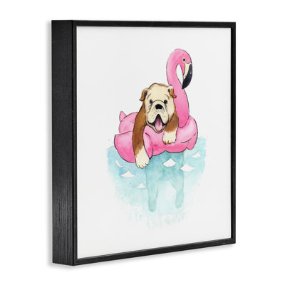 Bulldog in Pool Float Framed Giclee Art by Geoff Allen