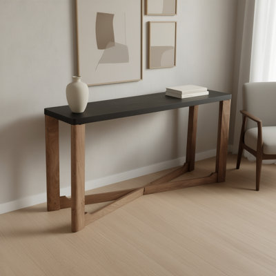 Mid-Century Modern Solid Wood and Mango Veneer Console Table, 58" - Mocha and Walnut