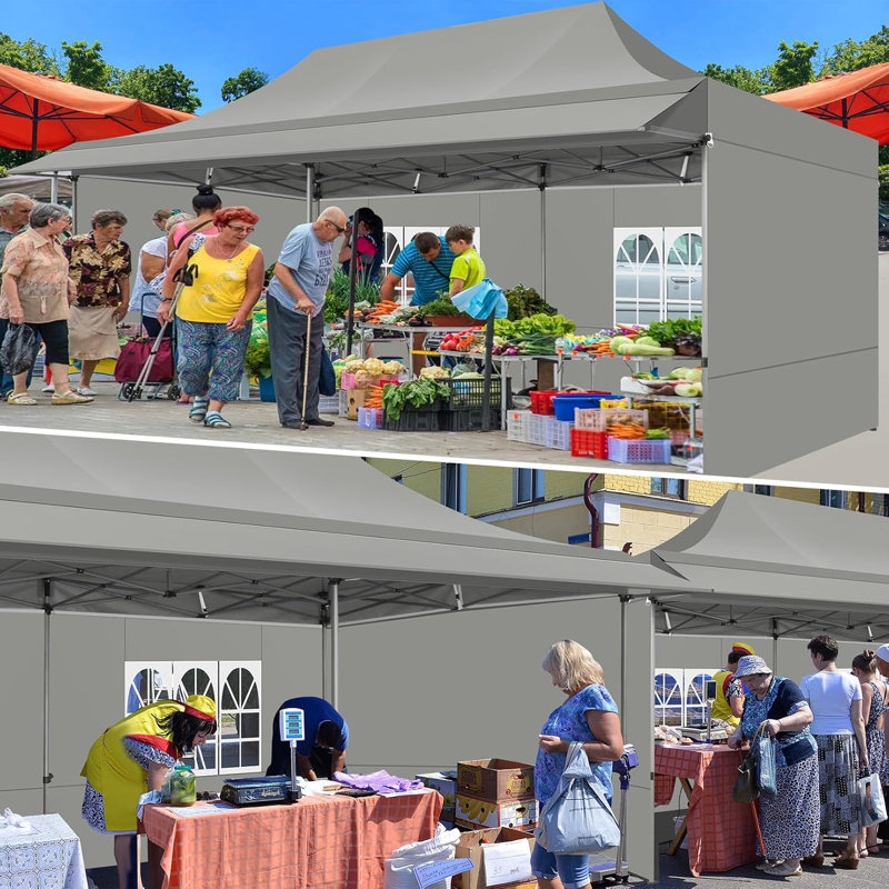 10 x 20 FT Pop Up Canopy with Awning,Wind Waterproof Heavy Duty Canopy, Gray