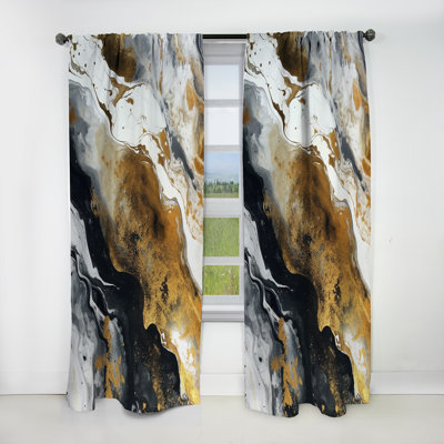 Gold Black Veins Of Color I - Modern Blackout Abstract Curtain - 1 Panel