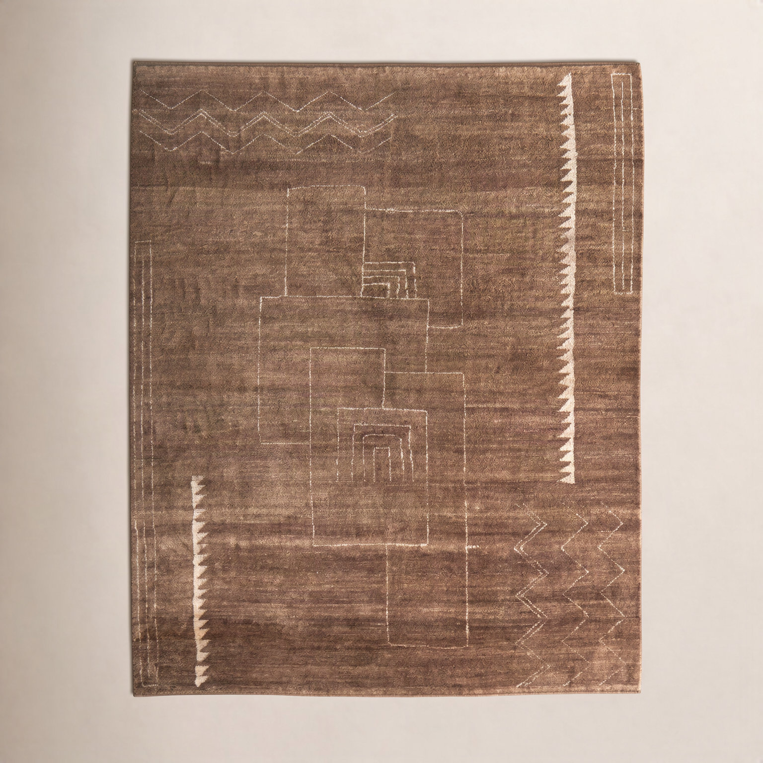 Monaco Brown Hand-Knotted Abstract Rug, Rectangle 2' x 3'
