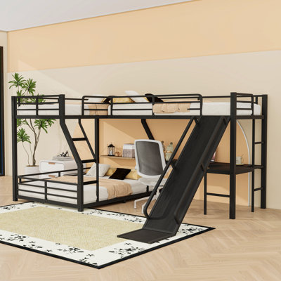 Lit superposé en métal avec glissade, ports USB et bureau
