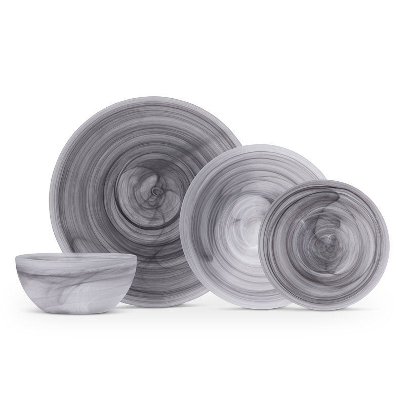 La Jolla 16 Piece Glass Dinnerware Set - Service for 4, Gray
