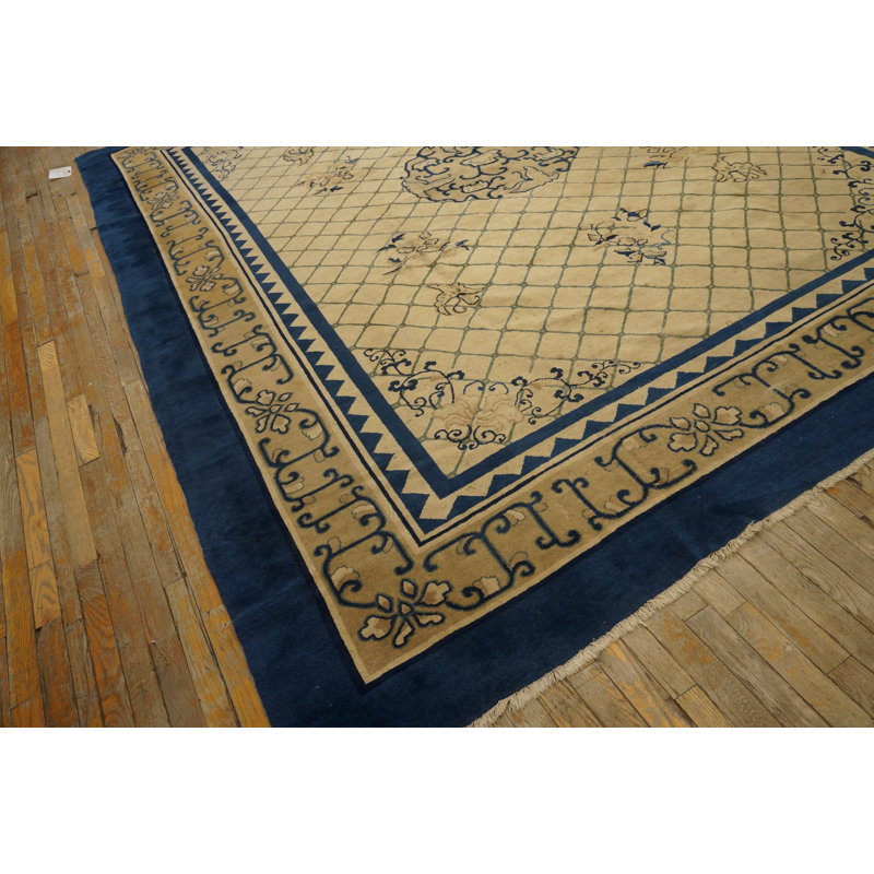 Tapis bleu antique en laine Pékin