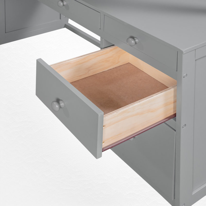 Lit mezzanine avec bureau intégré et rangement, Double, Gris