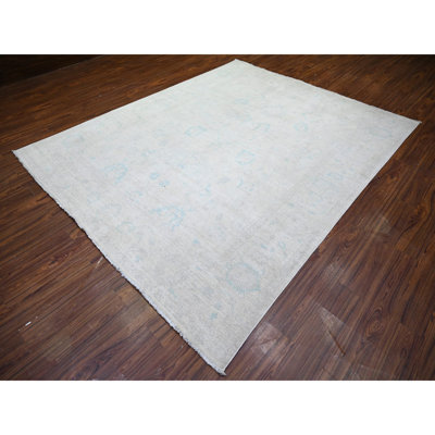 Tapis ivoire noué à la main de conception unique 8 pi x 9 pi 7 po New Age