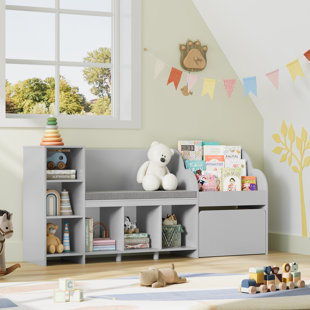 Alayzhia 67.3"W Wood Storage Bookcase with Adjustable Shelves