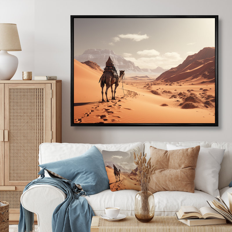 Camel Desert Wanderer III, reproduction d'art sur toile, H 12 po x l 20 po x P 1 po, Cadre flottant noir