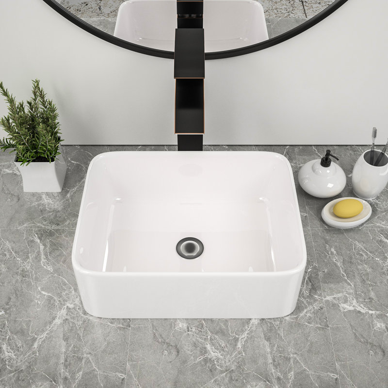 16"L x 12"W Ceramic Vessel Sink Porcelain Rectangular Bathroom Basin