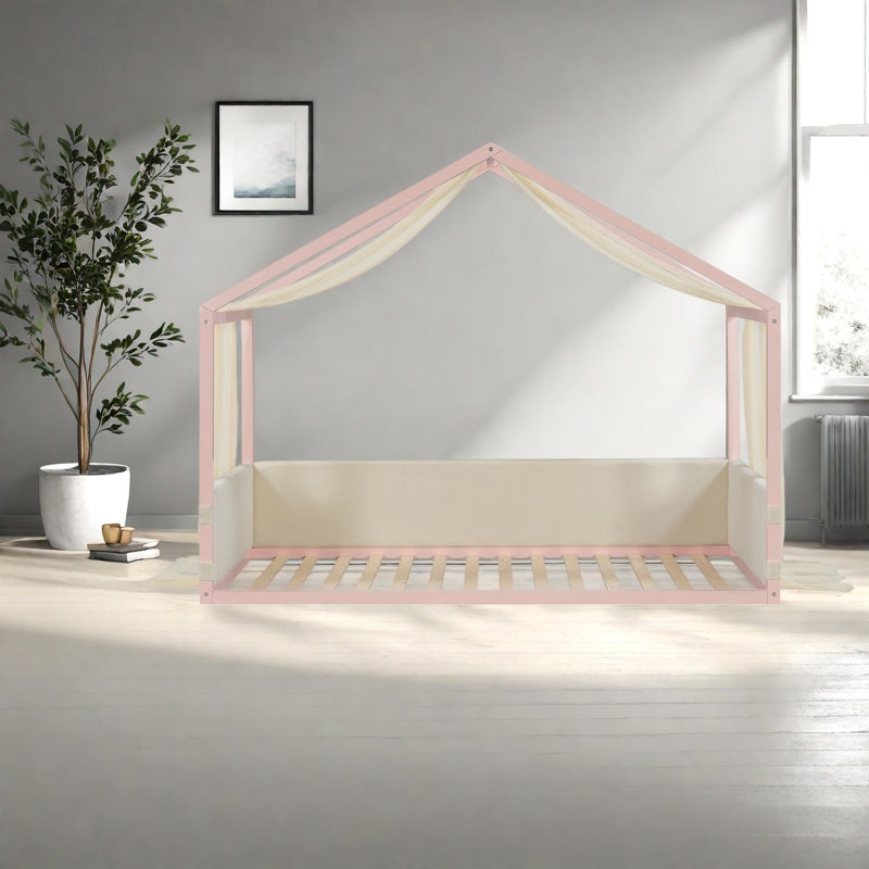 Lits à baldaquin modernes, structure en bois aggloméré simple, chambre d'enfant en velours rose