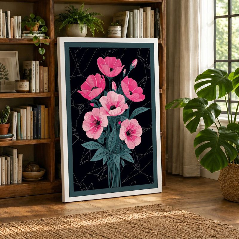 Pink Bouquet Botanical - Wrapped Canvas, 36x24 - 91.4 x 61.0 cm, Black Border