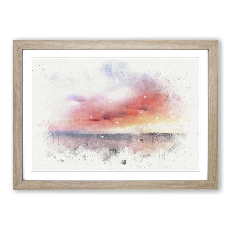 Pink Sunset over the Ocean - Framed Print, Oak, 60cm H x 91cm W x 2cm D