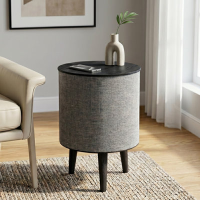 Table d'appoint ronde 16,26 po, table de bout noire avec Bluetooth, chargement sans fil et batterie intégrée