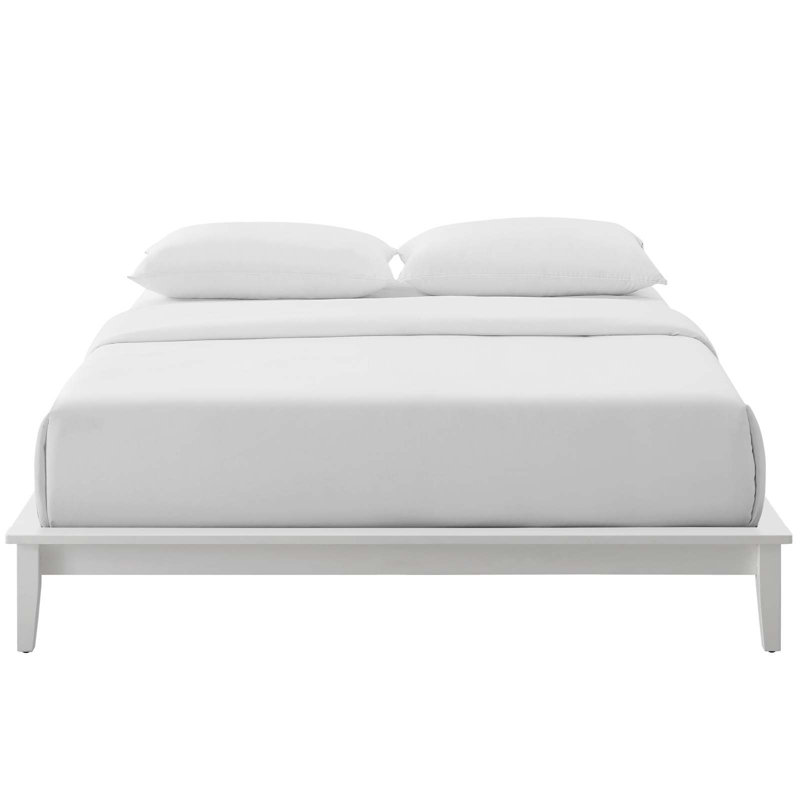 Modway Lodge Wood Platform Bed Frame, White, Queen