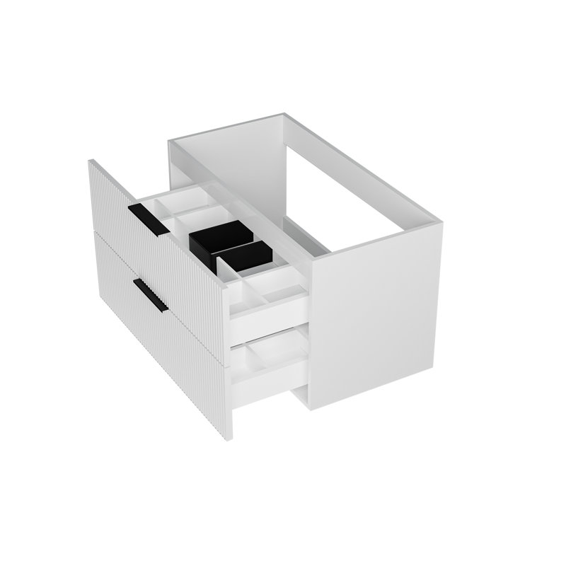 Meuble sous-vasque suspendu cannelé Halrik seulement, avec tiroirs à fermeture douce compartimentés, Blanc, 36"