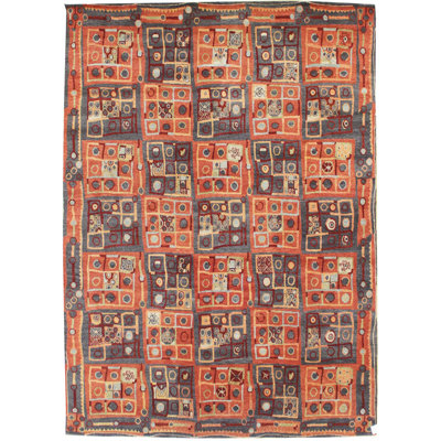 Tapis unique rouge / gris / brun de 9 pi 2 po x 12 pi Tic-Tac-Toe