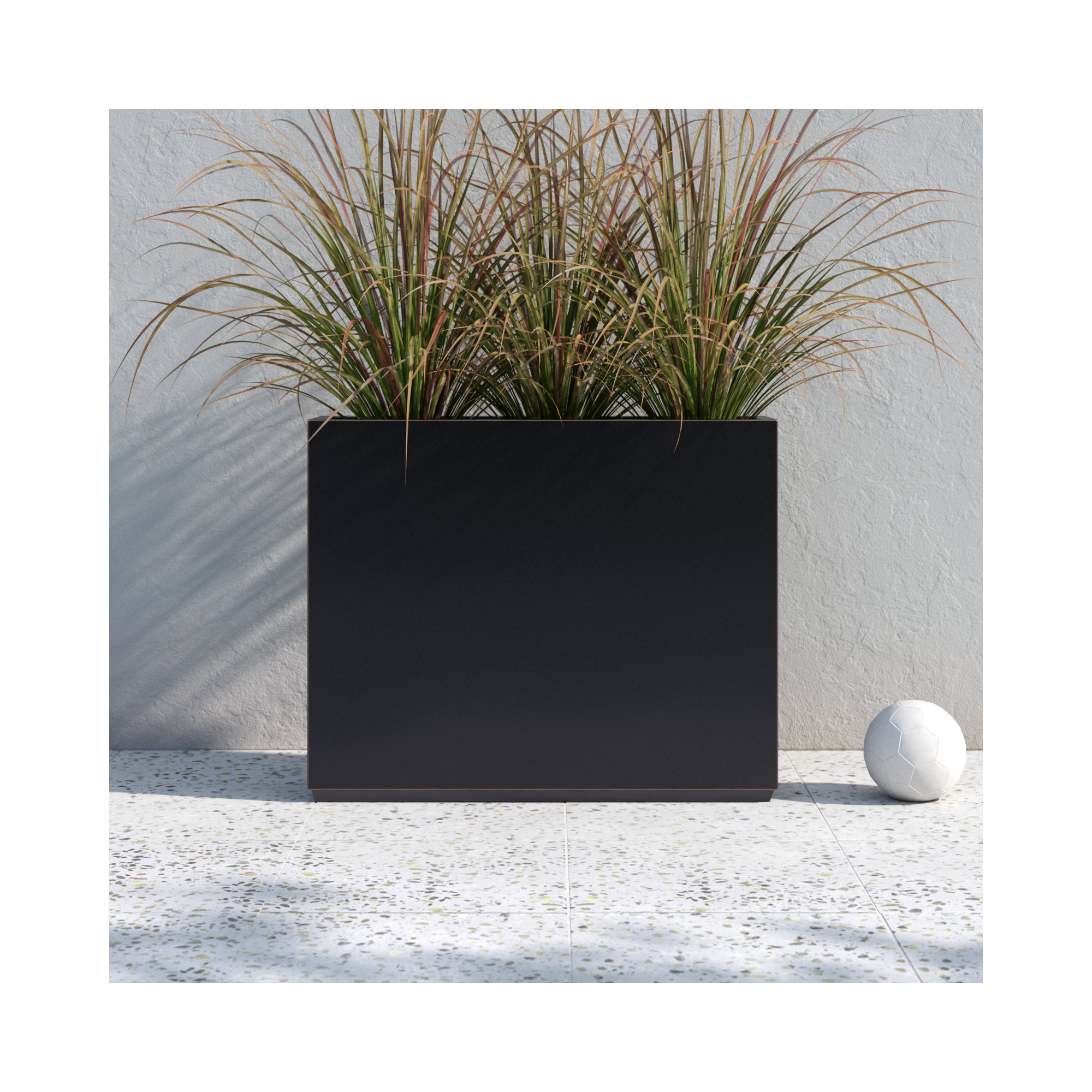 Tormund Metal Planter Box, 30" H x 38" W x 9.8" D, Black/Gold Edge