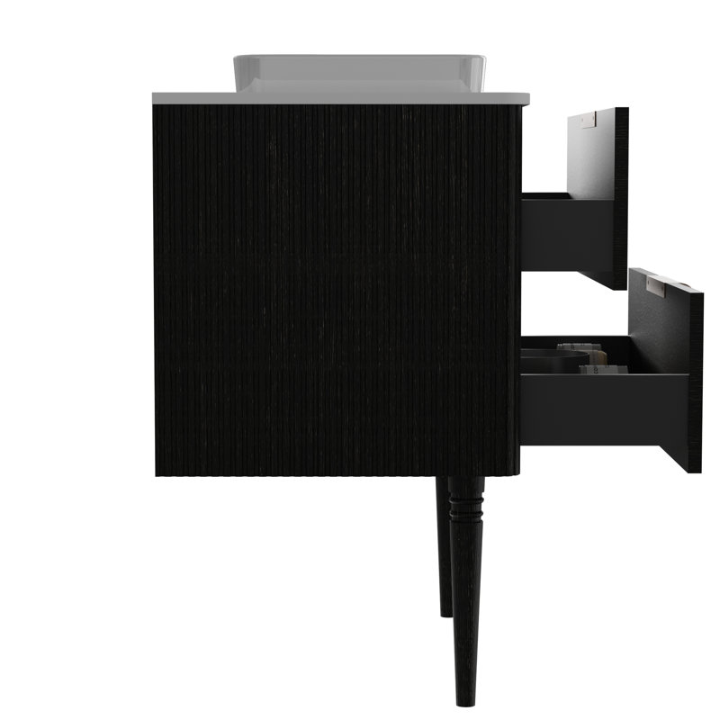 Meuble-lavabo de salle de bain moderne en chêne, lavabo en céramique et double rangement, Black