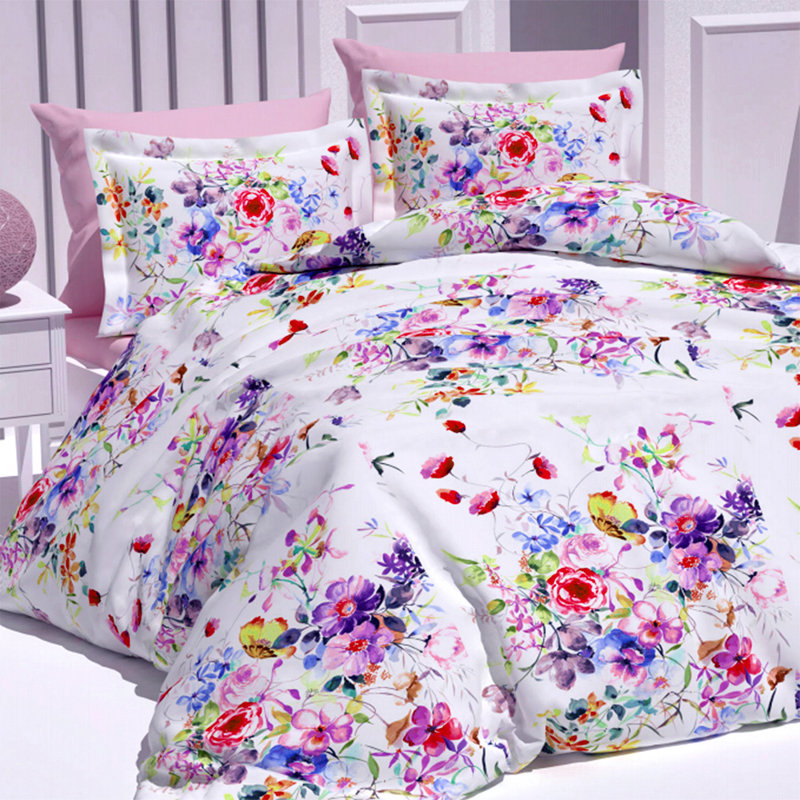 Sateen Floral Sheet Set, Queen Sheet Set with 2 Pillowcases
