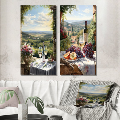 «Vineyard Romantic Charm Landscape», ensemble de 2 impressions sur toile Vineyard