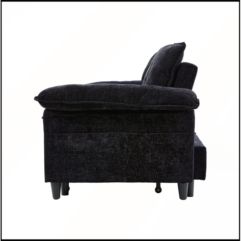 Canapé-lit convertible en velours de 73 pouces avec canapé-lit et matelas escamotable, Velours noir