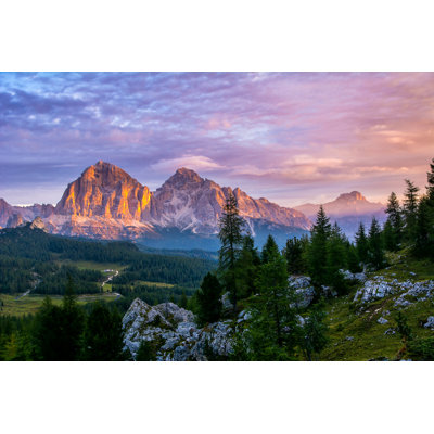 Panoramic View Of Famous Dolomites Mountain by Elena-studio - Wrapped Canvas Print