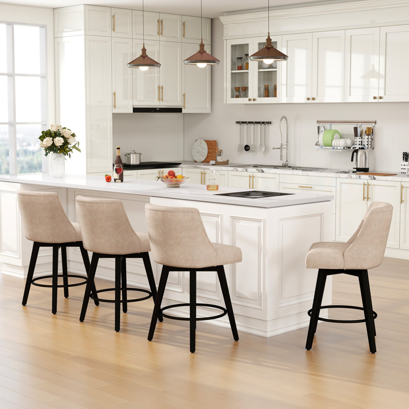Novogratz 360° Swivel Bar & Counter Stools - Solid Wood Frame(Set Of 3), Beige