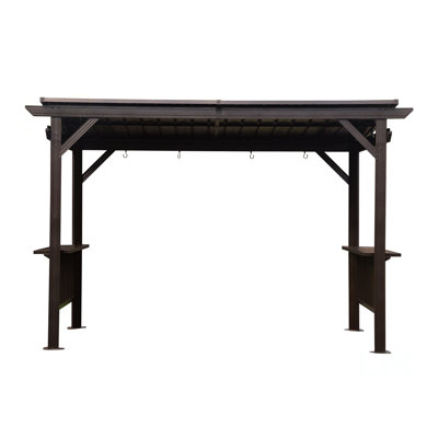 6.5X12ft Hardtop Grill Gazebo, Outdoor BBQ Gazebo With 2 Side Shelves And Sloping Galvanized Steel Roof, Metal Permanent Grill Canopy With Ceiling Hooks For Patio, Lawn, Backyard, Deck