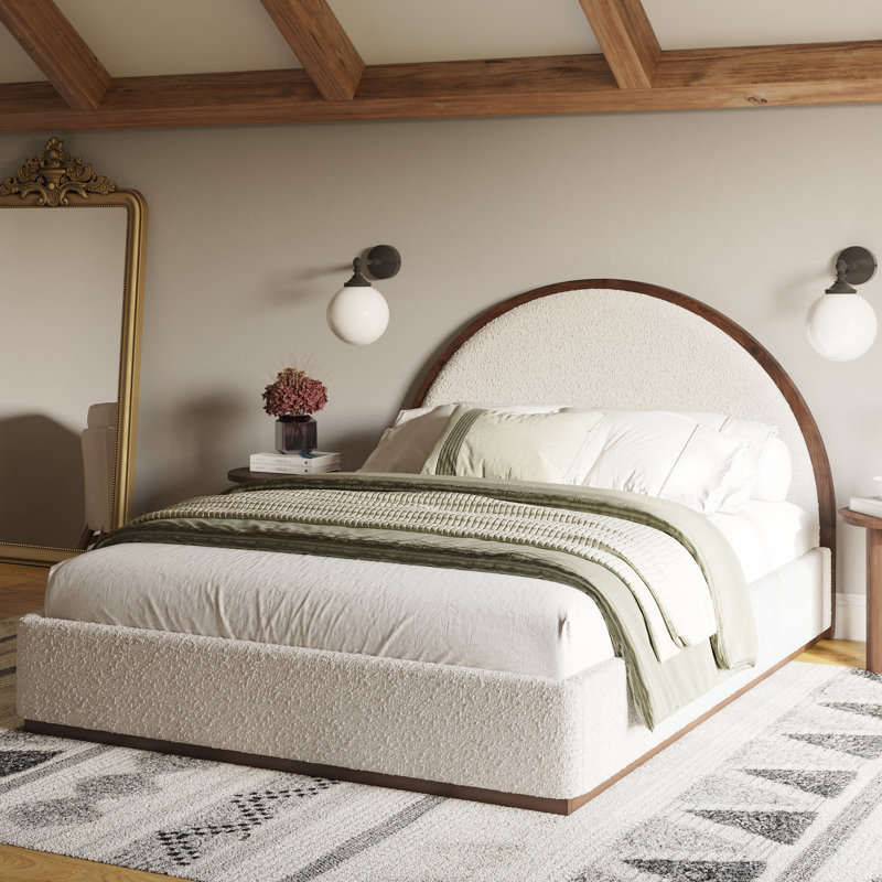 Dennville Frankston Arch Queen Bed Walnut Boucle