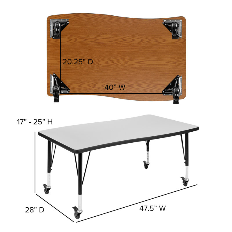 WaveEdge 28" x 47.5" Grey Laminate Mobile Adjustable Activity Table