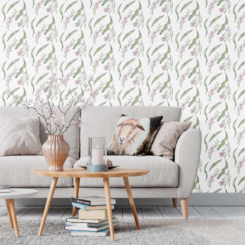 Rouleau de papier peint adhésif Nemeth, Blanc / Vert, L 126 po x l 24 po