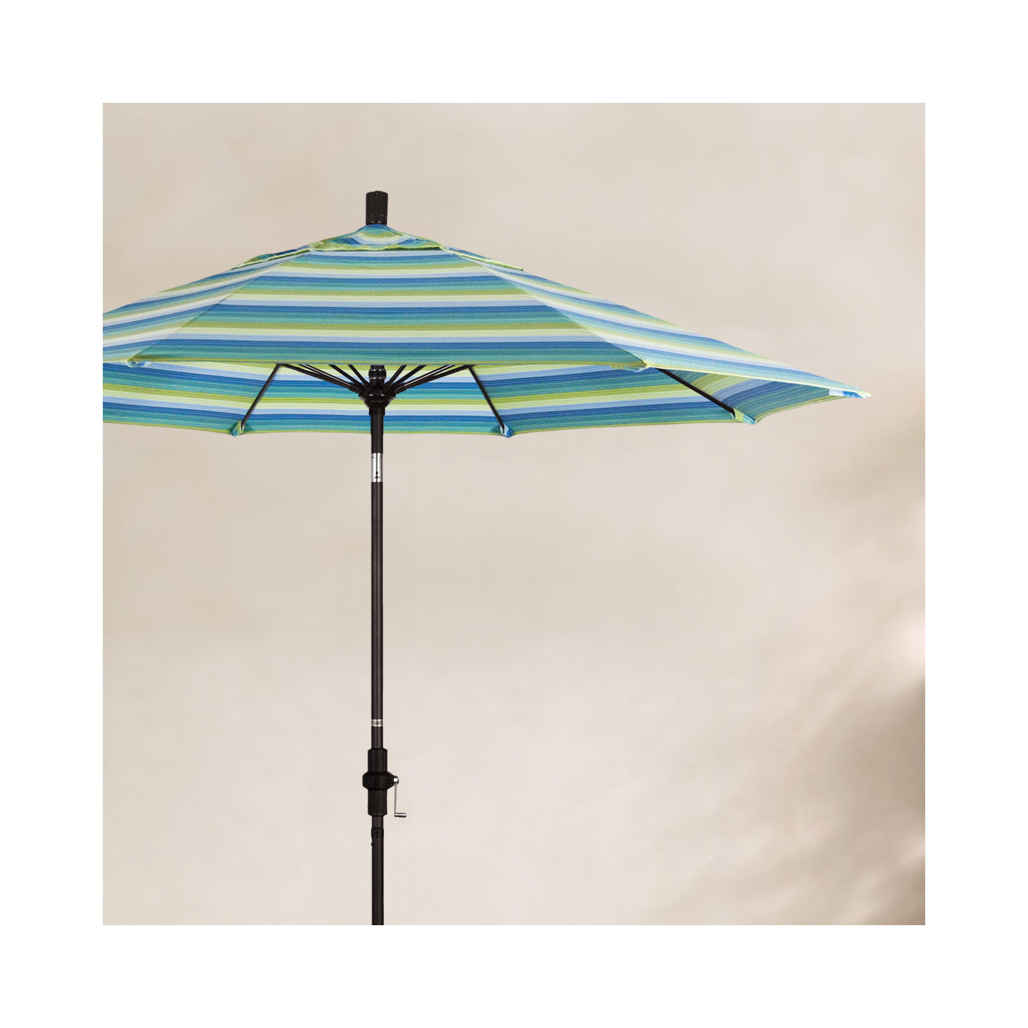 Roverta 9' Market Sunbrella® Umbrella, Black, Seville Seaside Stripe Sunbrella®