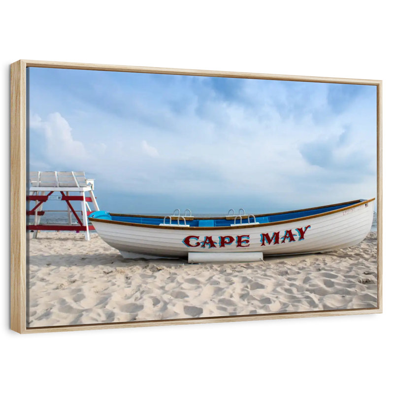 Boat At Cape May, Floating Frame Natural Wood, 13" X 9"