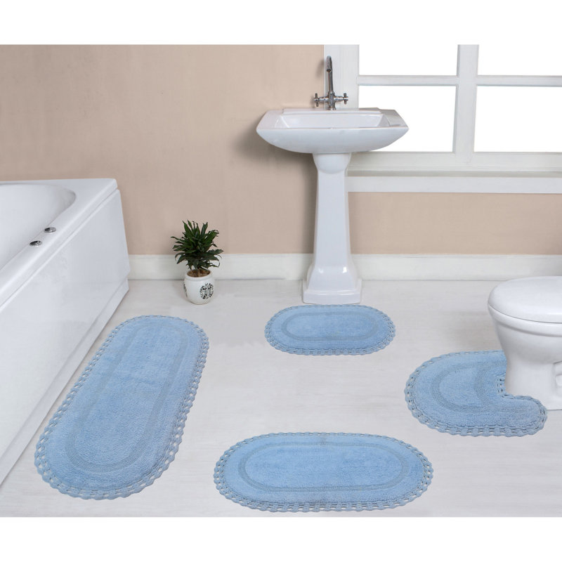 Tapis de bain réversible 100% coton lavable à la machine Hampton (ensemble de 4), bleu