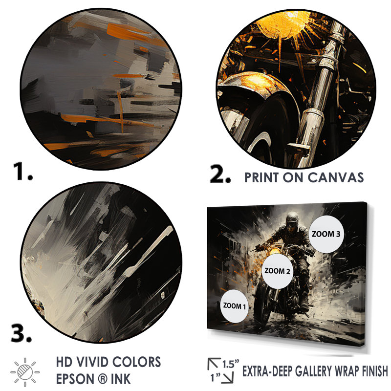Impressionniste à vélo III sur toile, Cadre flottant noir, H 34 po x l 44 po x P 1,5 po