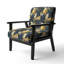 Fauteuil d'appoint beige à motif de plantes tropicales jaunes et bleues, recouvert de velours, style bord de mer