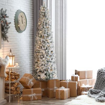 Slender Pine Flocked Christmas Tree with LED Lights