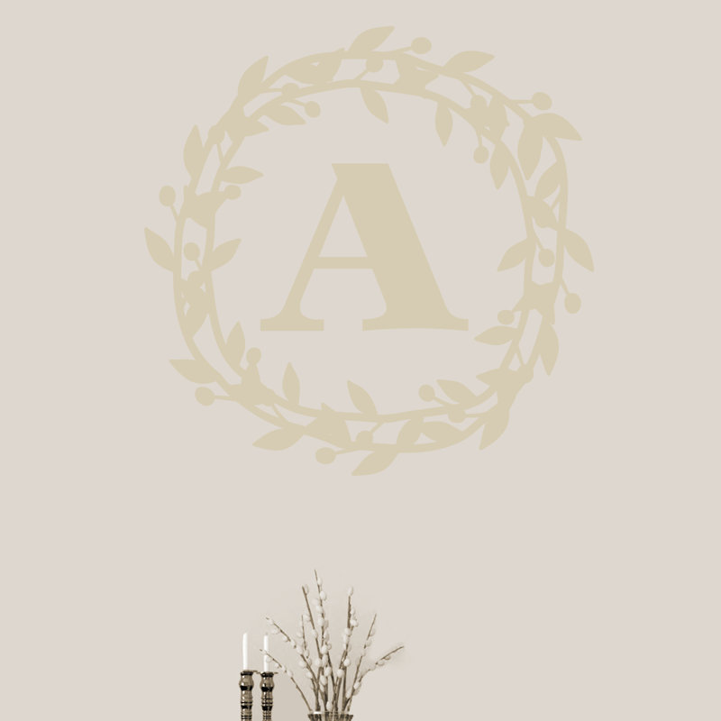 Décalcomanie murale monogramme de baies de fleurs Jiminez, Beige clair, Oui