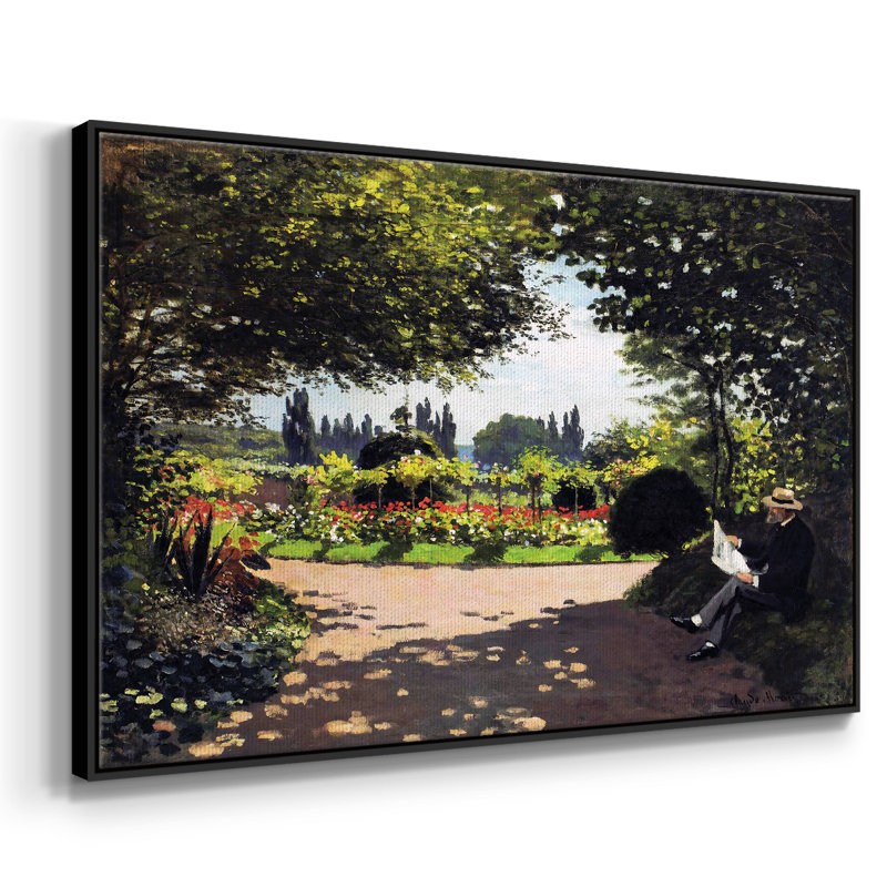 Adolphe Monet, lecture dans le jardin, 1866, reproduction d'art encadrée sur toile par Claude Monet, Noir