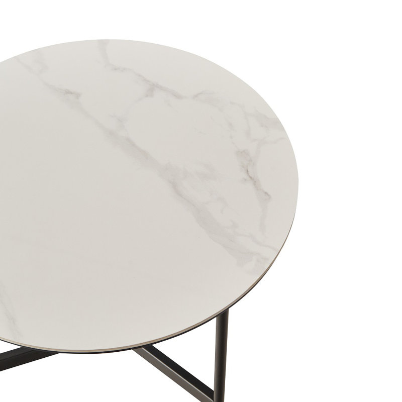 Petite table d'appoint ronde décorative, table d'appoint à plateau en pierre frittée avec structure en métal robuste, table de chevet polyvalente et support à plante pour l'intérieur
